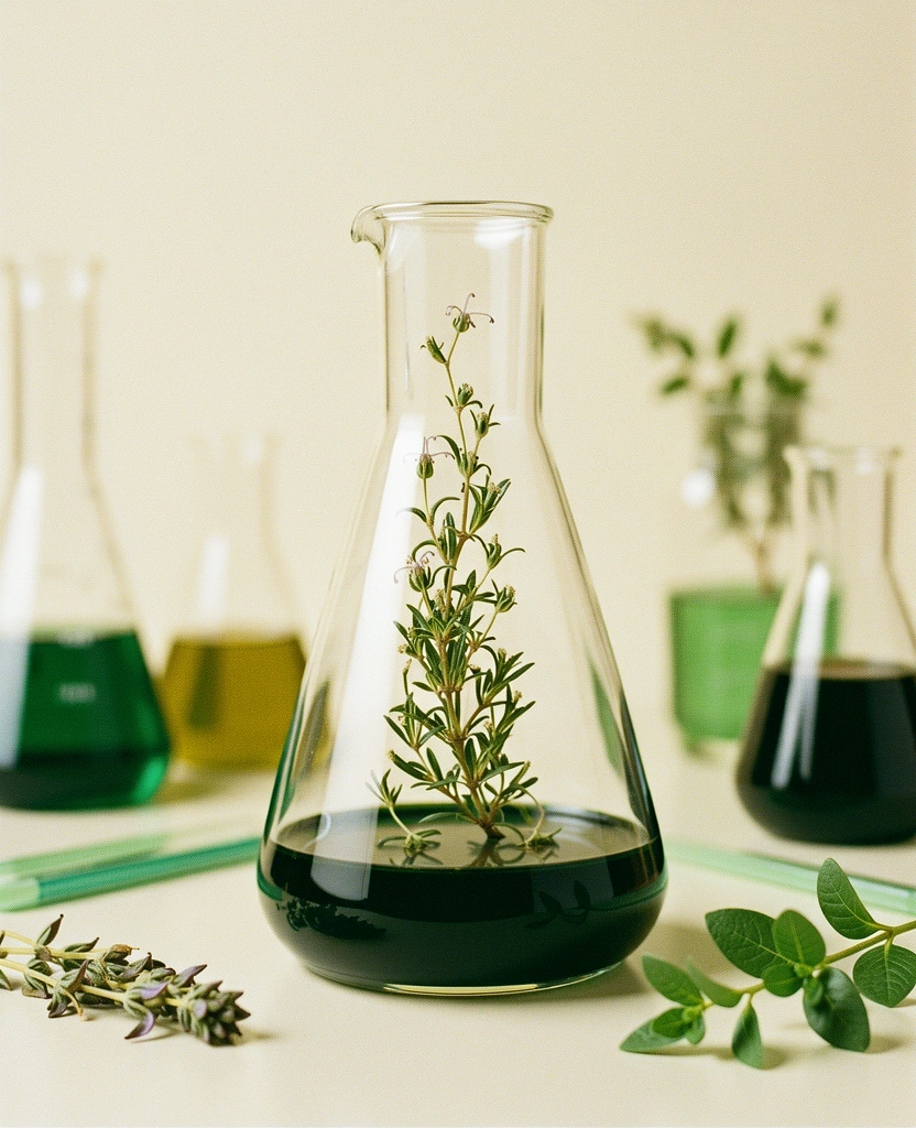 Biological glass vessel with herbs